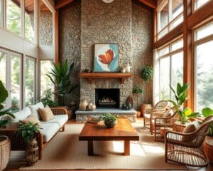 Naturmaterialien im Wohnzimmer stilvoll integrieren