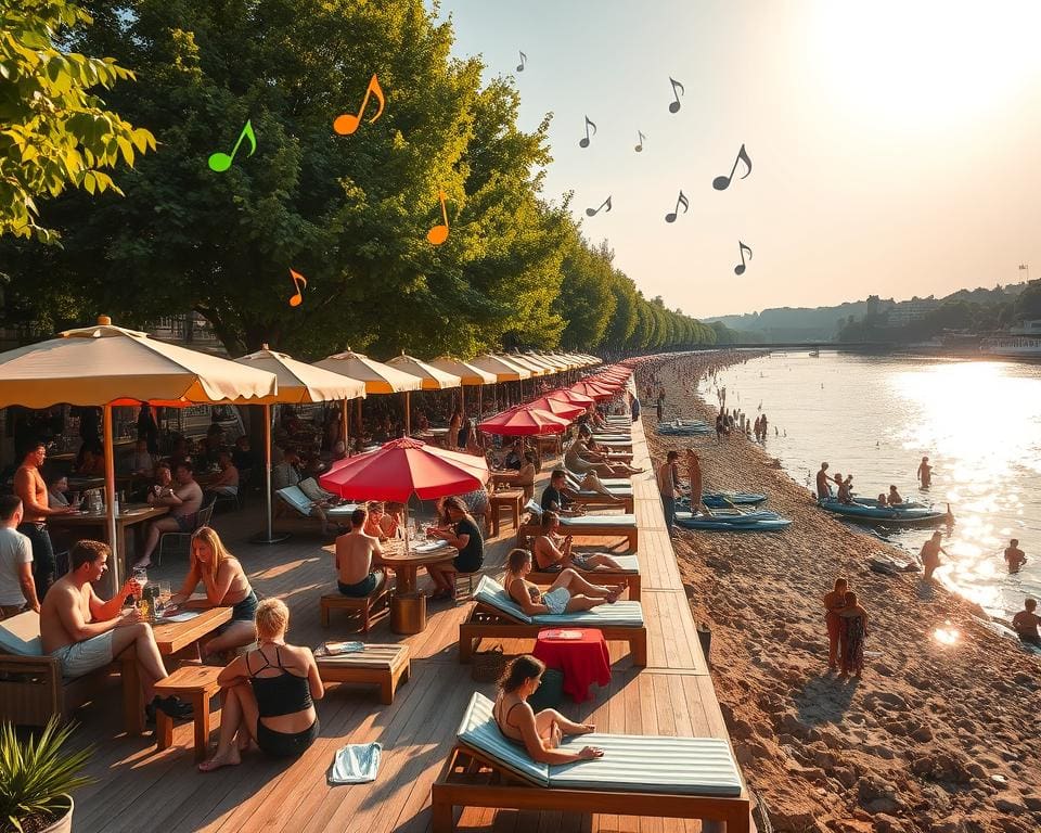 Sommerliche Strandbars am Fluss