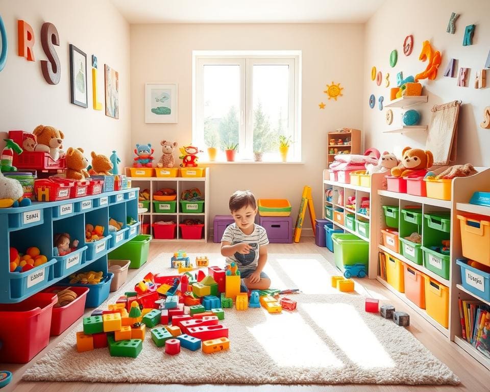 Spielzeug sortieren im Kinderzimmer