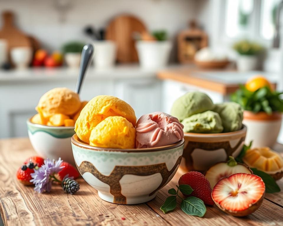 Selbstgemachtes Eis mit kreativen Kombinationen