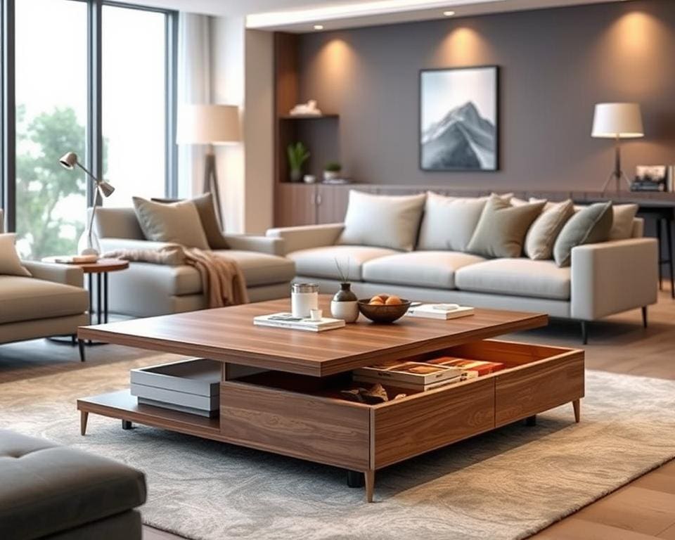 Couchtisch mit Stauraum im Wohnzimmer